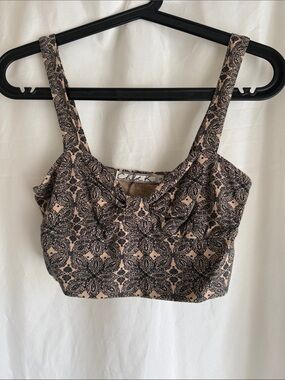 Chloe K Beige Top with Black Medallion Print